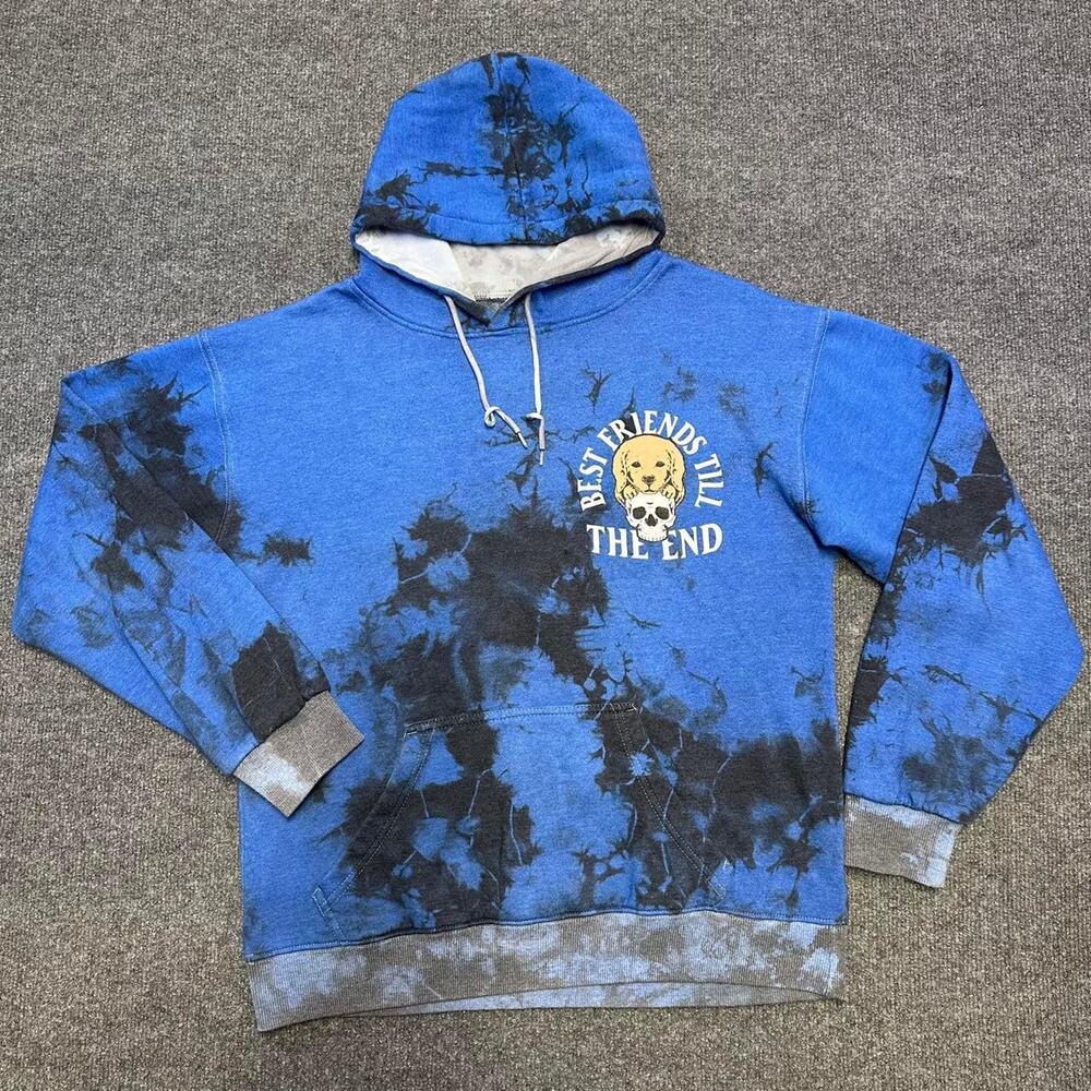 A*holes Live Forever Men’s Best Friends Tie Dye Hoodie Dog Skull Punk Pullover M
